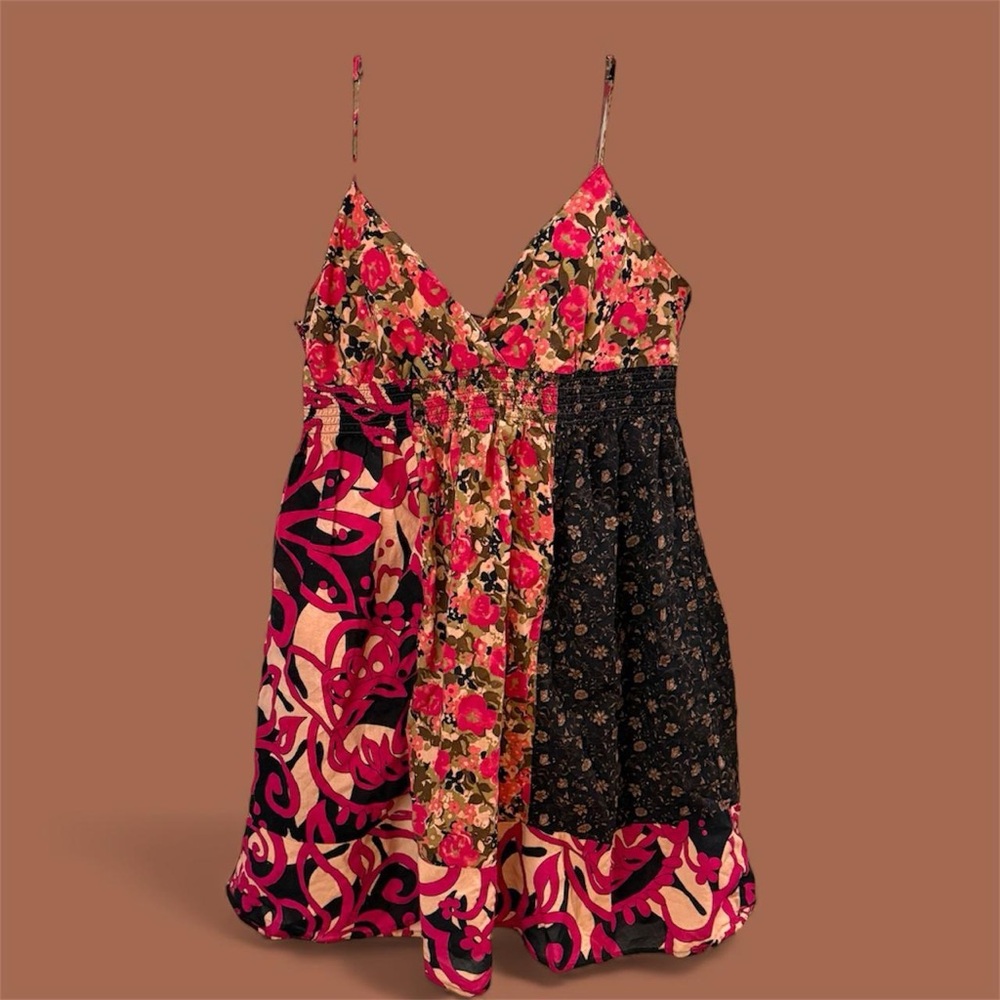 Floral Patchwork Spaghetti Strap Dress